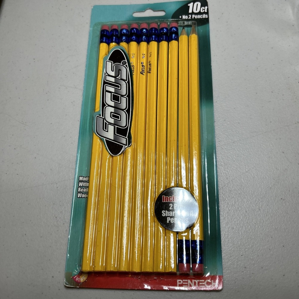 Vintage Pentech Focus No. 2 Wood Pencils Pack of Ten NEW NOS 2003